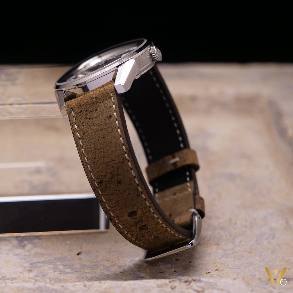 Bracelet de montre en veau vintage doublé cuir avec montre