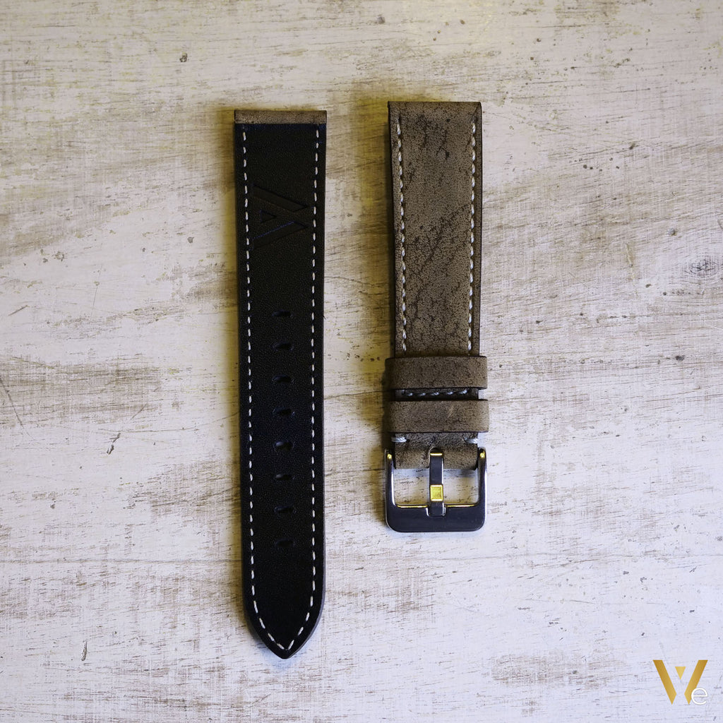 Bracelet de montre en veau vintage doublé cuir côté opposé