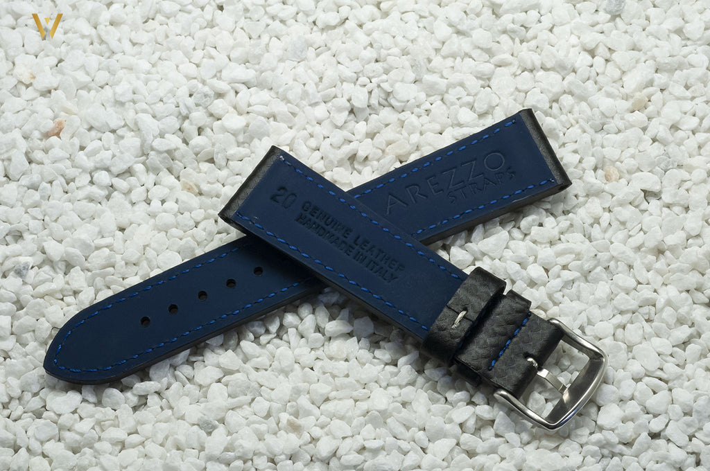 Bracelet de montre Racing Carbone bleu 20 mm côté doublure