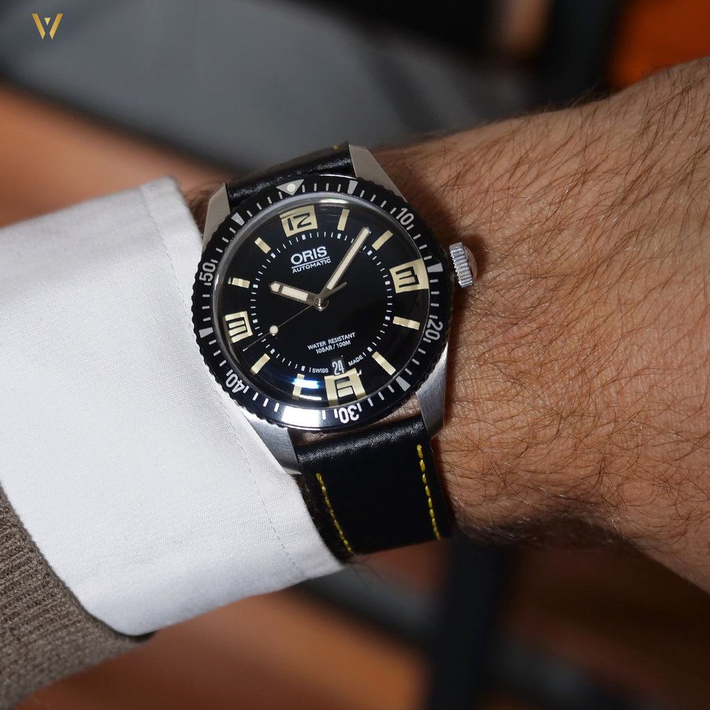 Bracelet de montre Racing Carbone jaune 20 mm avec montre de plongée Oris