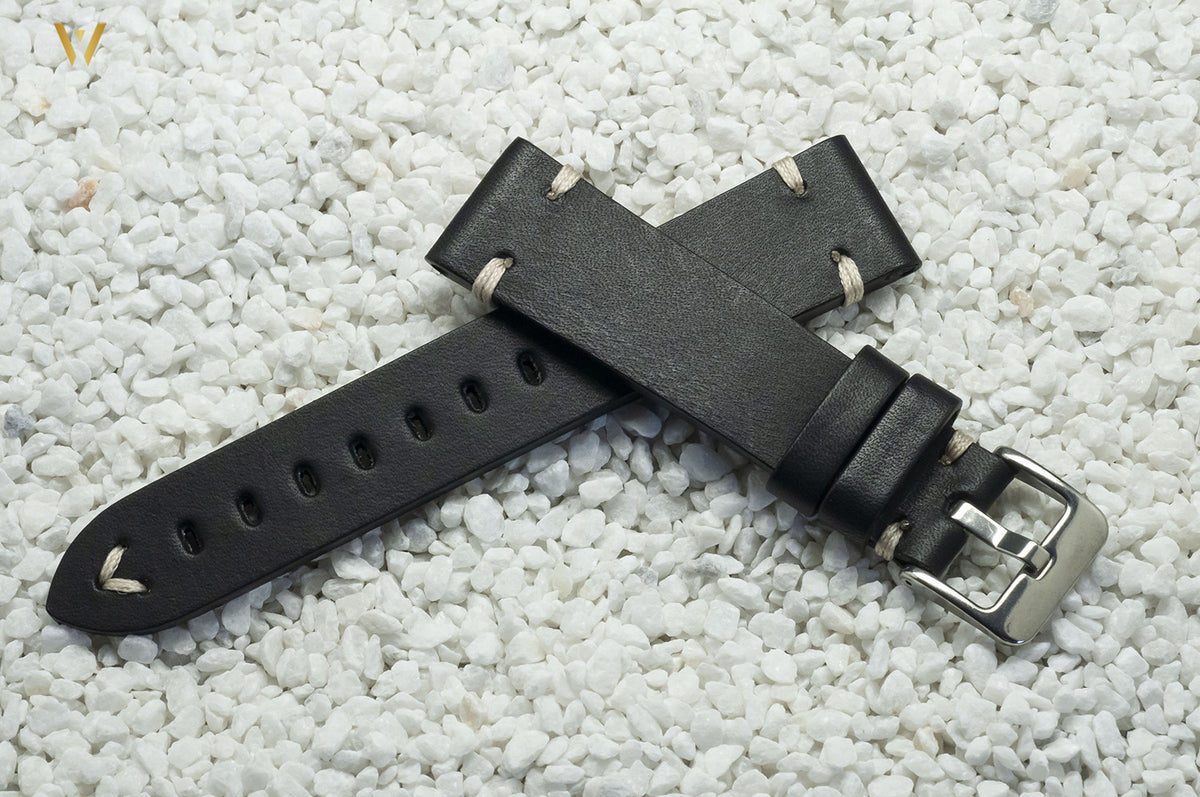Bracelet Montre En Cuir Véritable Noir - Largeur 20 Mm - Boucle Argentée - Pour Homme Ou Femme - Remplacement Universel