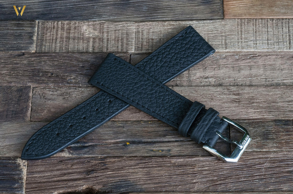 Bracelet de montre taurillon noir à plat