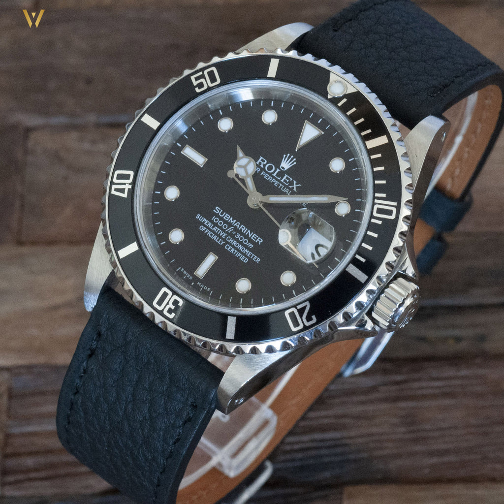 Bracelet de montre taurillon noir sur Rolex Submariner