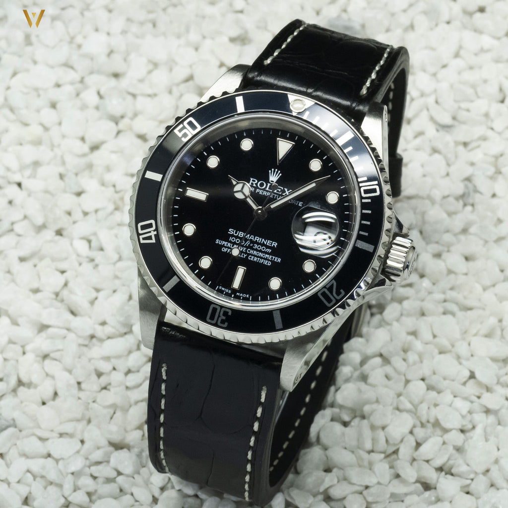 Bracelet de montre Dark Croco noir 20 mm avec Rolex Submariner