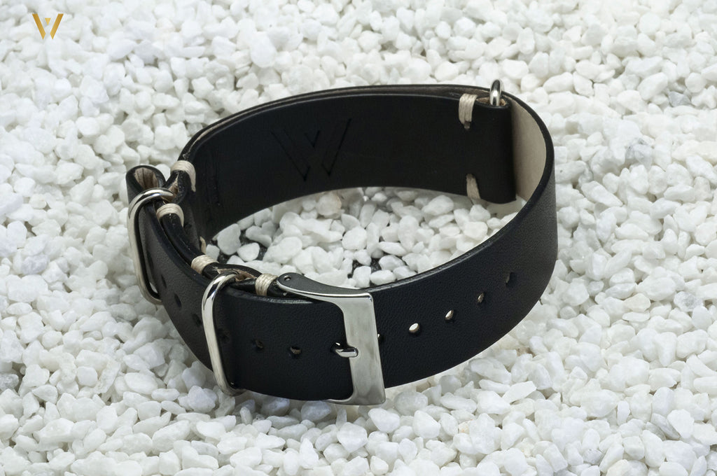 Bracelet de montre Nato doublé cuir toscan noir