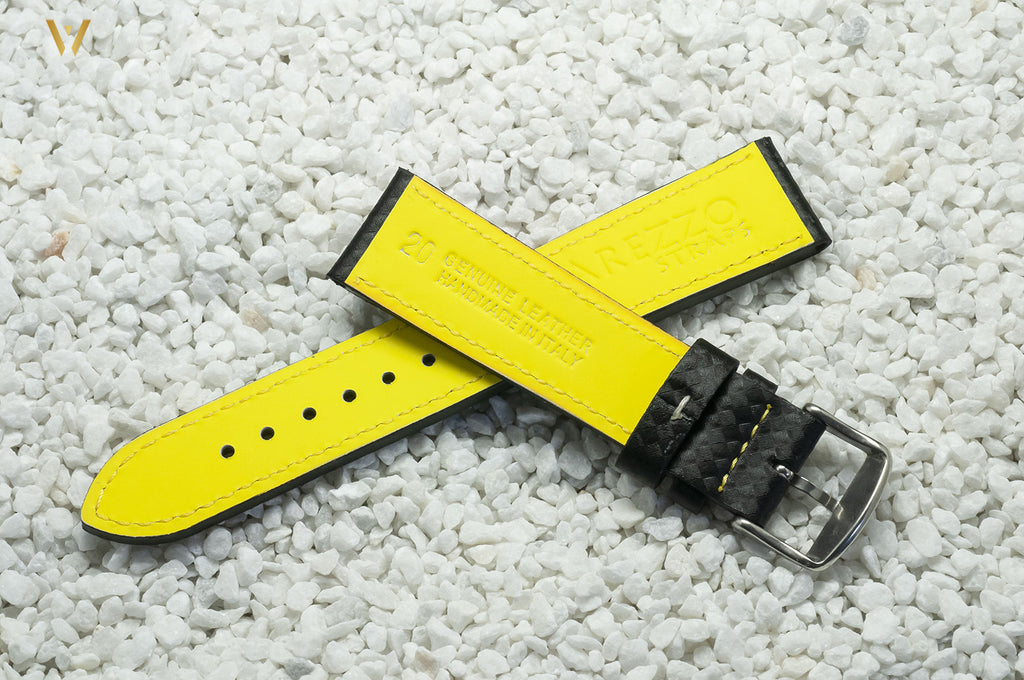 Bracelet de montre Racing Carbone jaune 20 mm côté doublure