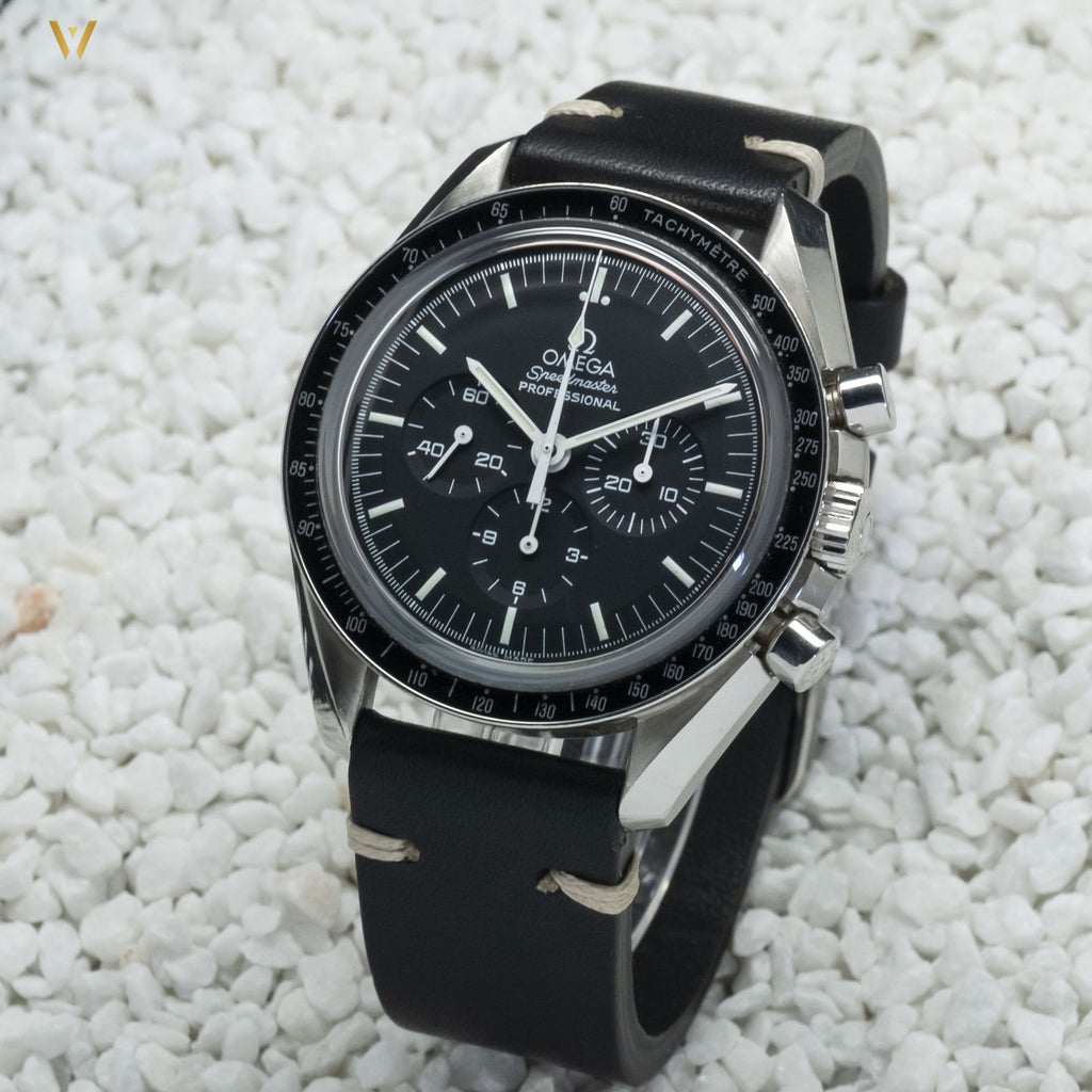 Bracelet de montre Vintage cuir noir 20 mm sur Speedmaster Omega