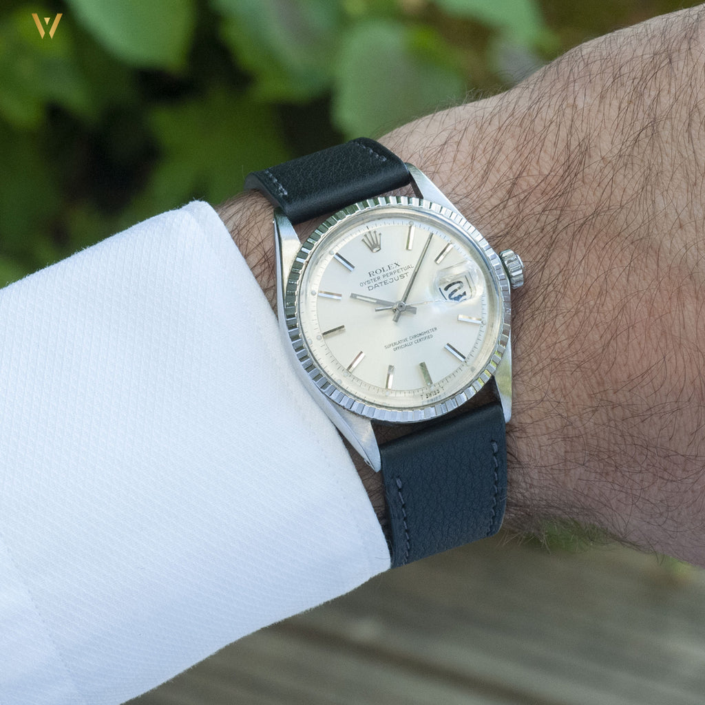 Bracelet de montre veau gris anthracite et Rolex vintage