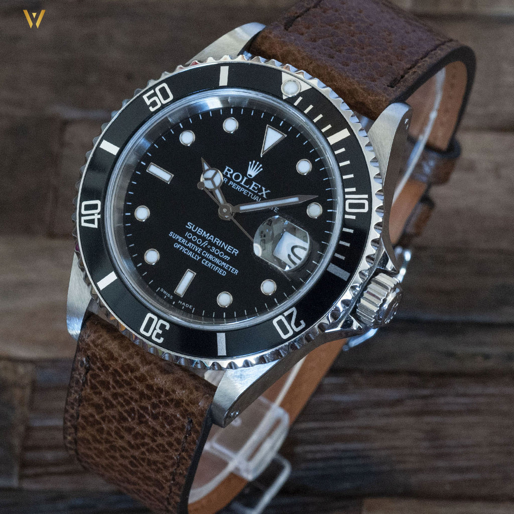 Bracelet de montre vintage porc caramel sur Rolex Submariner