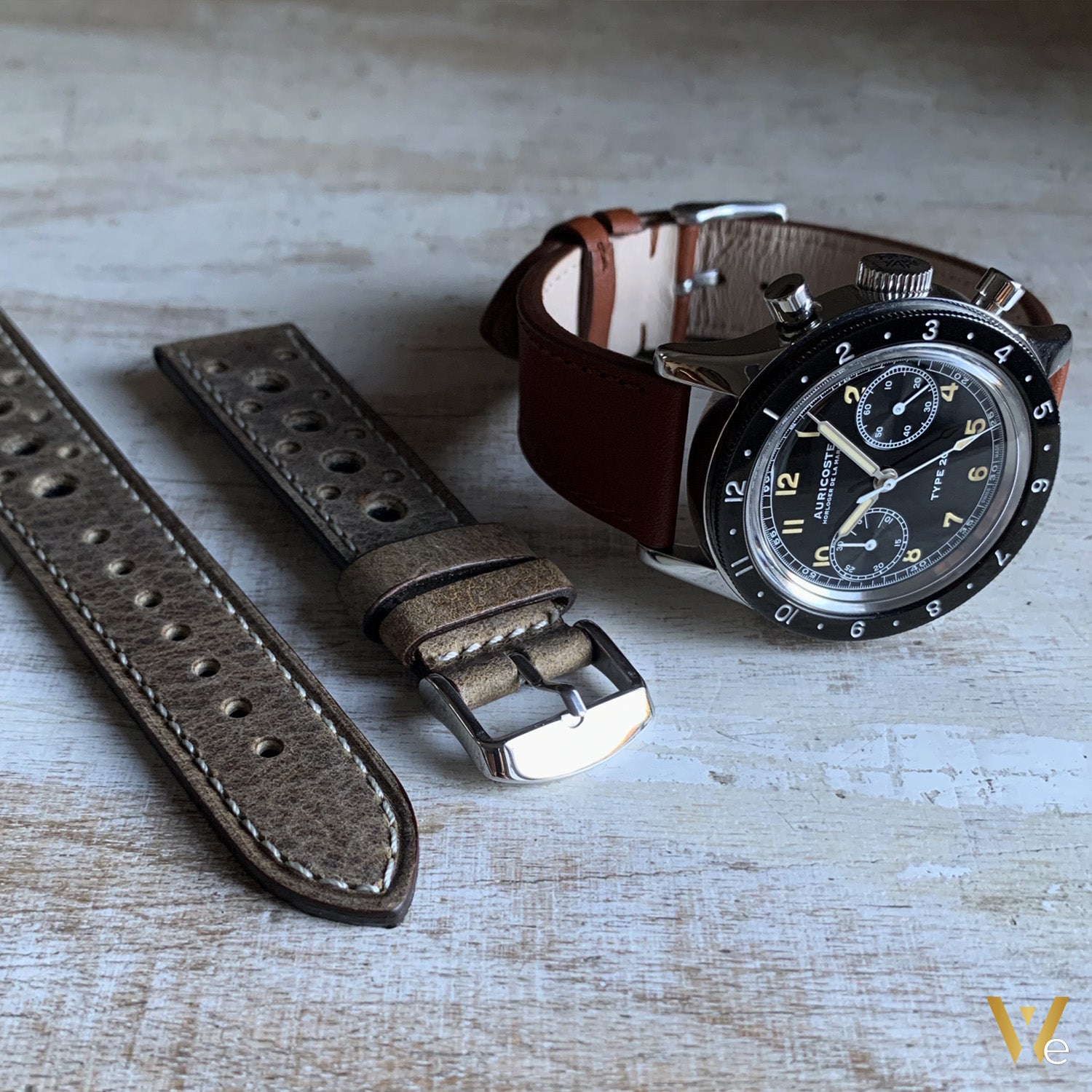 Montre Auricoste Flymaster Type 20 Lunette 12H Bracelet Rallye veau mat offert