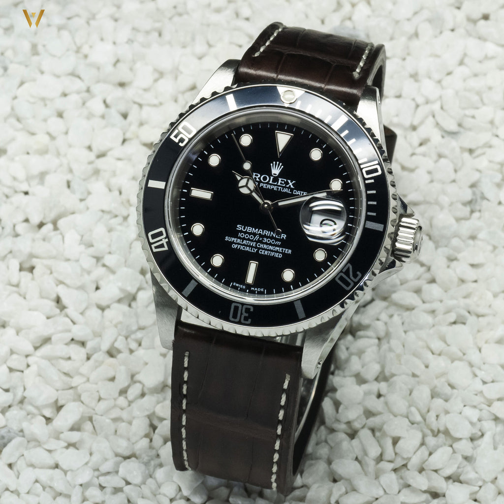 Bracelet de montre Dark Croco marron 20 mm sur rolex submariner